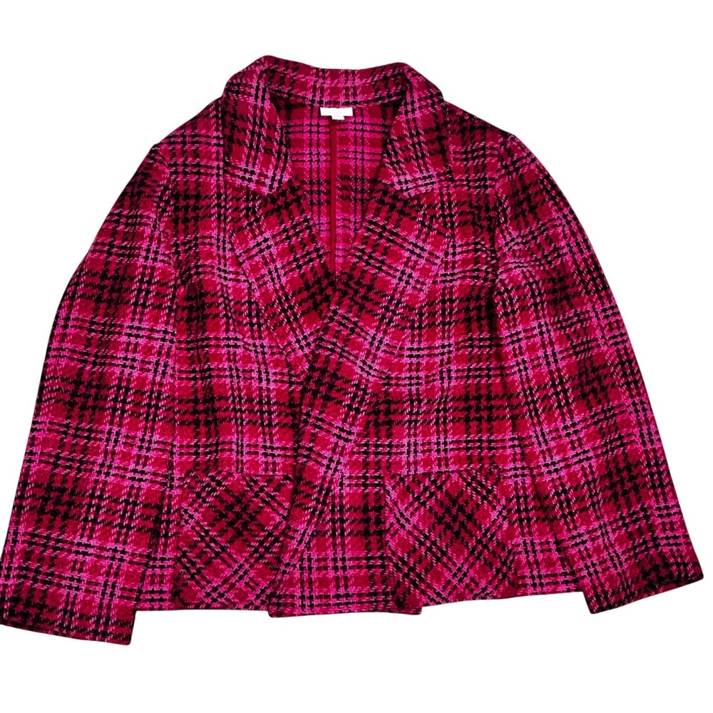 J. Jill Plaid Chenille Blazer Women XL TALL Pink‎ Black Open Front Academia $149 - Picture 10 of 10